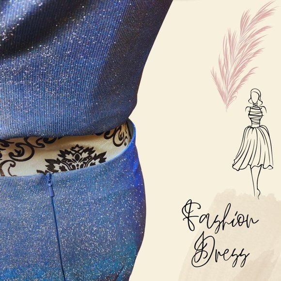 Blue Shimmer Off the Shoulder Crop Top Long Skirt - Size 4 - Picture 6 of 7